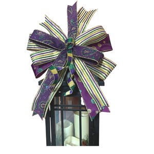 Mardi Gras Glitter Ribbon Bow, Purple Green Gold, Party Decor