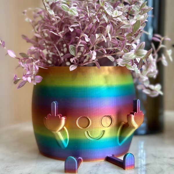 Smiling Middle Finger Planter with Drainage | Plant Pot with Drainage Hole | Planters and Pots | Flower Pot | Funny Planters for Houseplants