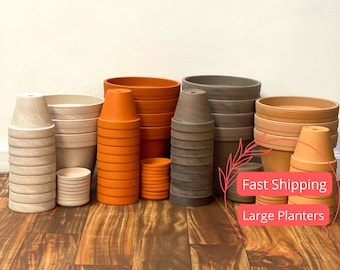 Large 8 Inch Terracotta Planter Pots | Terracotta Pots with Drainage and Saucer | Flower Pot for Houseplants | Indoor Planters | Basalt