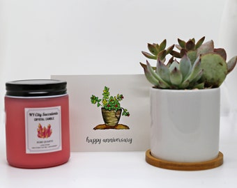 Anniversary Bundle | Succulent | Crystal Candle | Soy Wax Candle | Ceramic Pot | Wedding Gift | Gifts for Her | Engagement Gift |