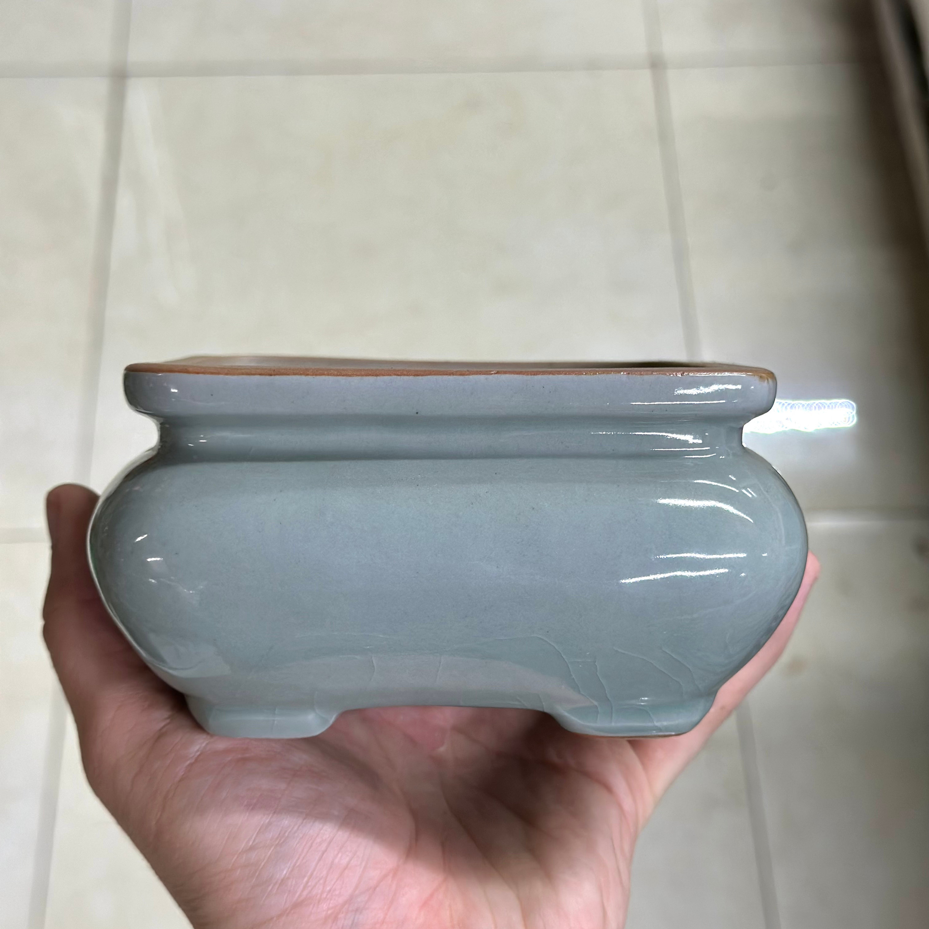 Lot de 2 pots à bonsaï en céramique émaillée moderne avec trou de drainage - Mini pots vintage pour bonsaï - Décoration de jardin (14 x 10 x 4,5 cm