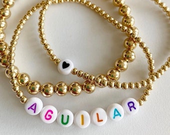 Benutzerdefinierter Name | Herz Perlen Set | 14k Gold gefüllt | Sterling Silber | Wasserdicht | Kein Anlaufen | Geschenk | Liebe | Personalisiert