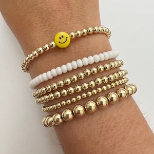 Super Smiley Beaded Bracelet | Stackable | 14k Gold | Sterling Silver | No tarnish | Water Resistant | Gift | Happy Face | Womens | Smiley