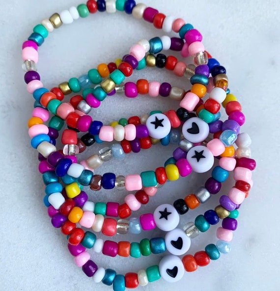 Multicolored Beaded Bracelet Colorful Beads Icon Initial Gift Bulk Beaded  Kids Women Womens 