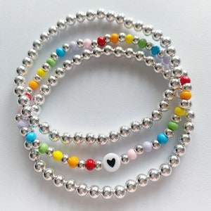 FULL SET Sterling Silber Regenbogen | Kein Anlaufen | Wasserabweisend | Bunt | Rocailles | Frauen | Damen | Silber | Perlenarmbänder | Set