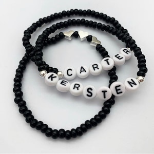 Colored Name | Heart Bracelets | Personalized | Name Bracelet| Set of 3 | Czech Beads | Sterling Silver | Gold | Hearts | Anniversary