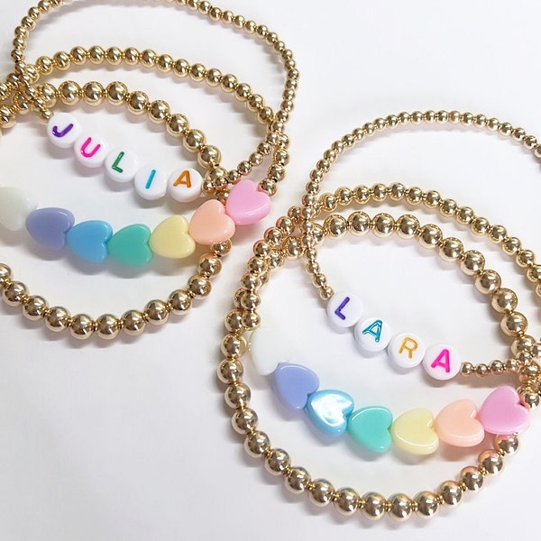 Pastel Set of 3 Beaded Bracelets | Beads | Pastel | Gold Filled | Sterling Silver | Personalized | Name Bracelet | Custom | Water Resistant