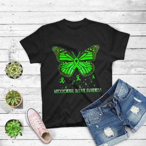 Mitocondrial Disease Awareness Camiseta de Mariposa Black