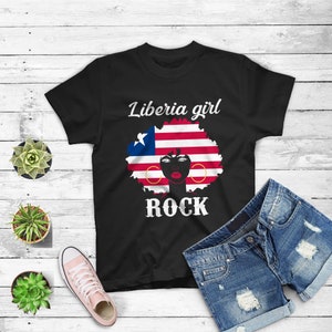 Liberia Flag Girl Rock T shirt- Liberian women attitude T-Shirt