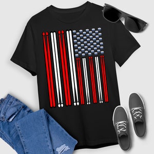 Drum Sticks T-Shirt  Drum Sticks Drummer Drumming Percussion US Flag T-Shirt For Men Women