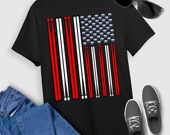 Drum Sticks T-Shirt  Drum Sticks Drummer Drumming Percussion US Flag T-Shirt For Men Women