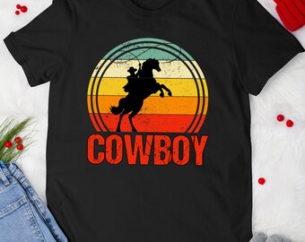 Retro Cowboy Tshirt Rodeo Western Country Horseback Riding Cowboy T-Shirt For Men Women
