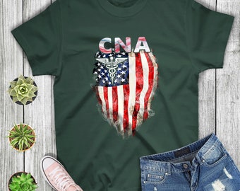 Cna camiseta Vintage Usa Usa Cna Enfermera Certificada Asistente Americana Bandera Regalo Camiseta para Hombres Mujeres
