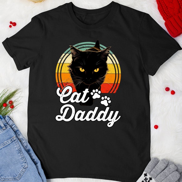 Father's Day Tshirt Retro Cat Daddy Best Cat Dad Ever Cat Owner Cat Father T-Shirt For Boys Men