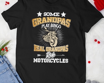 Father's Day Biker Tshirt Funny Real Grandpas Ride Motorcycles Biker Grandfather Papa T-Shirt For Men Women