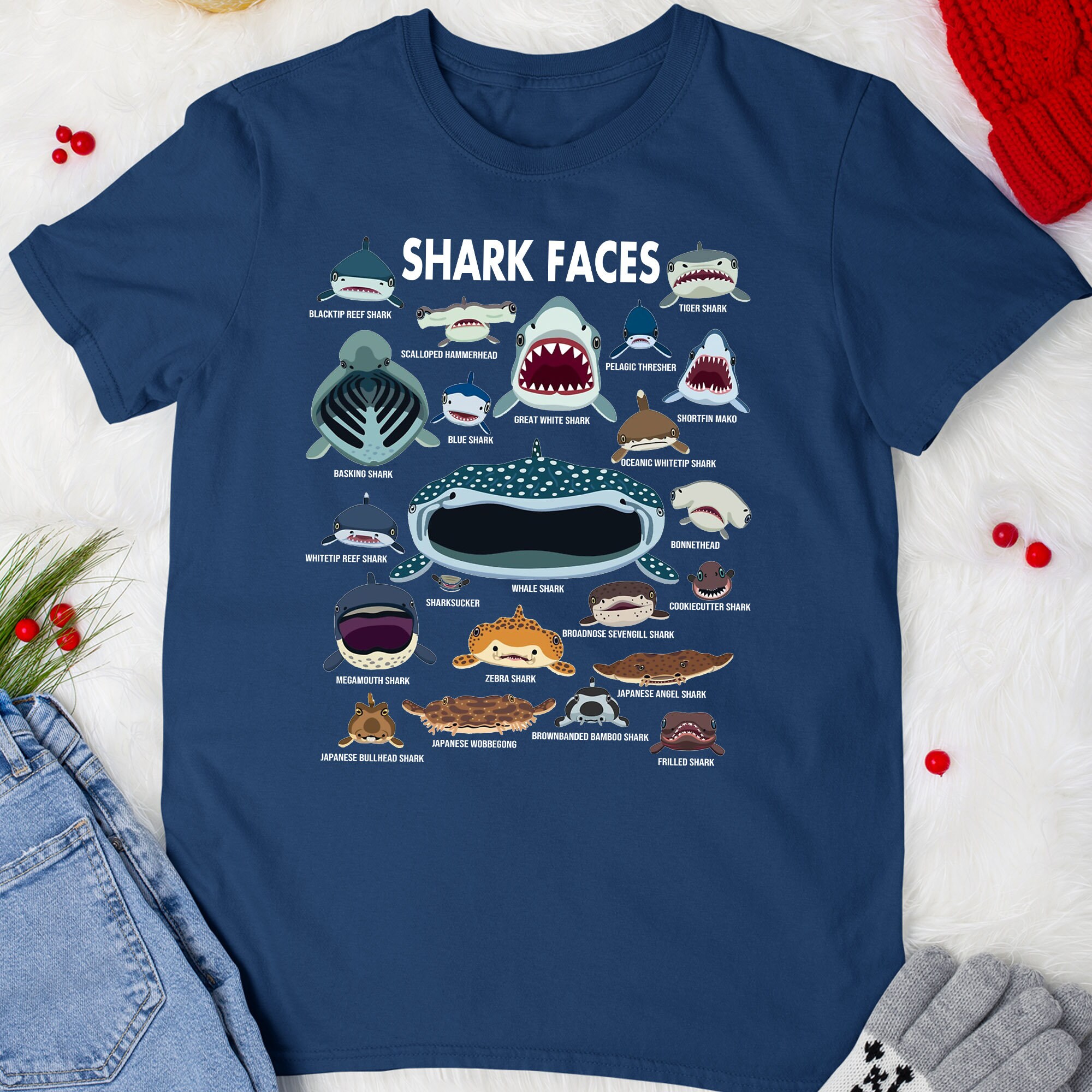 Shark Lovers Tshirt Funny Shark Faces Types of Sharks Shark