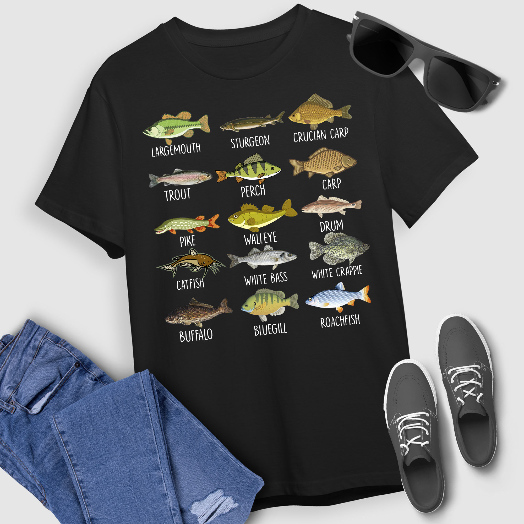 Types of Fish T-shirt Types of Freshwater Fish Species Fishing T
