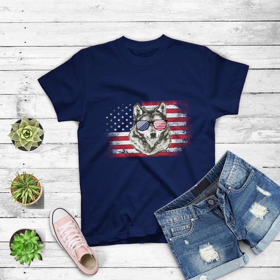 Husky Shirt Men Women Siberian Husky Lover Gift USA Flag T-Shirt