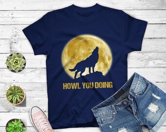 Howl You Doin - Wolf Howling at the Moon Vintage Sunset T-shirt - Etsy