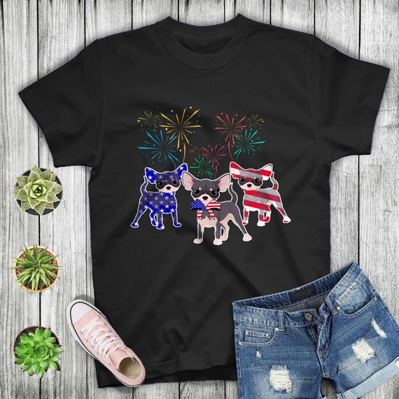 Chihuahua Tshirt American Flag Chihuahua Patriotic Fireworks Chihuahua Lover T-shirt For Men Women