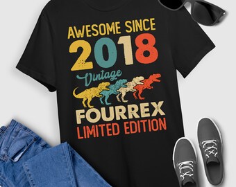 Dinosaur T-Shirt  Four Dinosaur 4 Year Old 2018 Four Rex 4th Birthday T-Shirt For Men Women