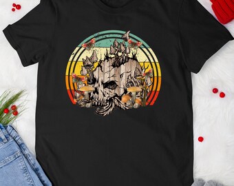 Retro Skull Mushrooms Butterflies Foraging Mycology T-Shirt For Men Women