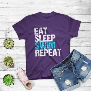 Funny Swimming Float Shirt Gift Coach Eat Sleep Swim Repeat T-Shirt