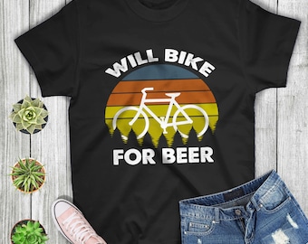 Camiseta Biker Will Bicicleta para Cerveza Divertido Bike Lovers Biking Vintage Camiseta Para Hombres Mujeres