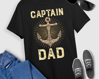 Captain Dad T-Shirt Vintage Captain Dad Lake Boating Father T-Shirt For Men Women
