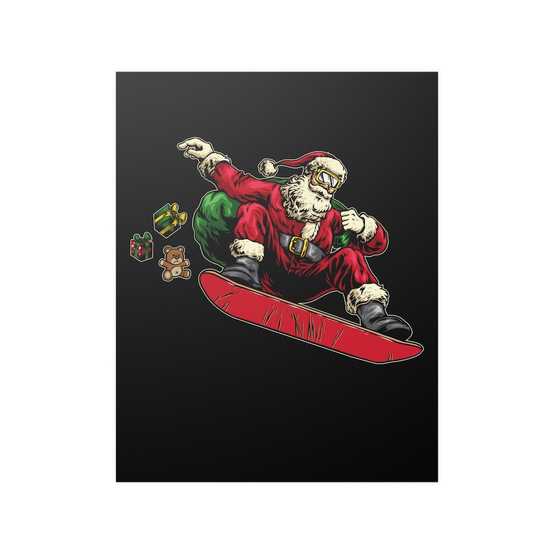 Christmas Poster Snowboard Santa Snowboarding Snowboarder Xmas Etsy