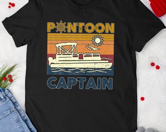 Boat Captain Tshirt Retro Vintage Pontoon Captain Boating T-Shirt For Men Women