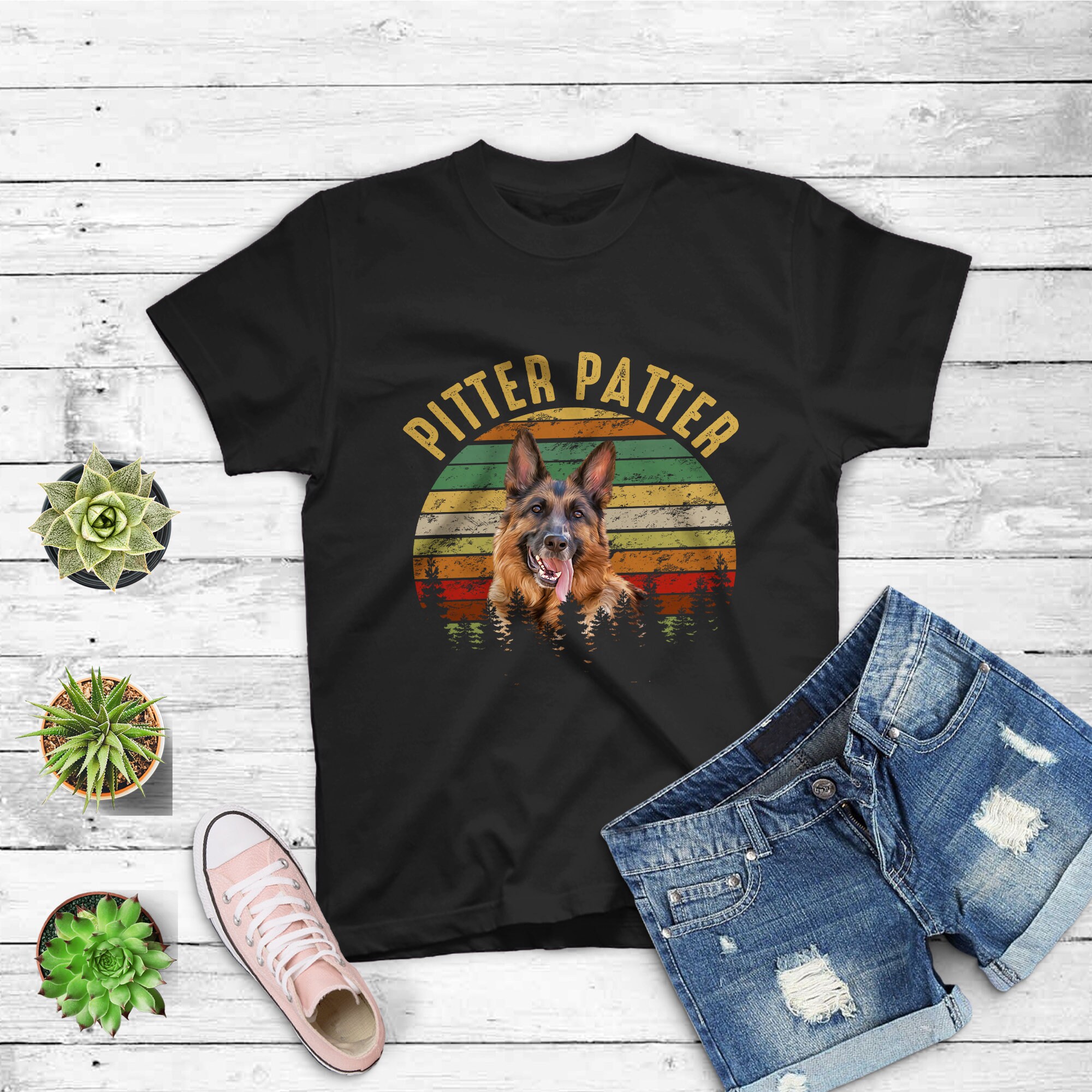 Pitter Tshirt Patter German Shepherd Dog Funny Vintage Retro T-Shirt Pitter Tshirt Patter German Shepherd Dog Funny Vintage Retro T-Shirt