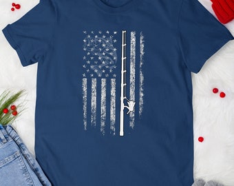 Fishing Lovers Tshirt American Flag Fishing 4th of July Fisherman Patriotic T-Shirt For Men Women