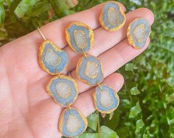 blue mini faux agate slice polymer clay earring | mini agate earrings | mini geode earrings