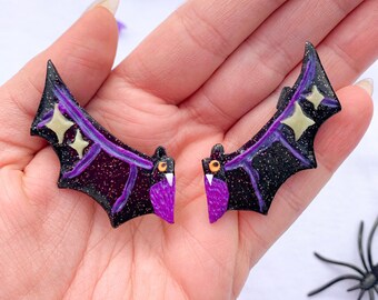 sparkly bat ear cuff polymer clay earrings