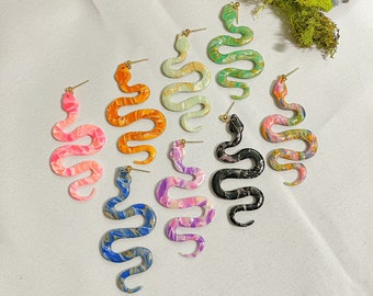 faux stone snake polymer clay earrings | rose quartz | amber | jade | calcite | amethyst | onyx