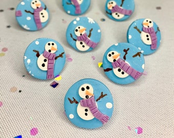surprised snowman polymer clay earrings - studs
