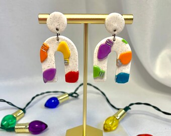 christmas light polymer clay earrings - arches