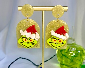 green christmas character polymer clay earrings