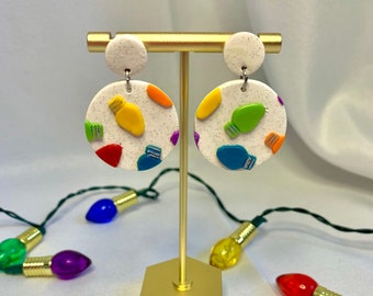 christmas light polymer clay earrings - circle