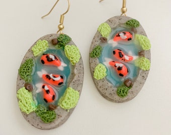 koi pond / fish pond / zen polymer clay earrings