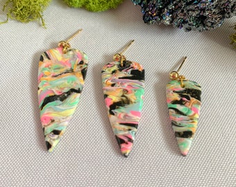 80s pattern neon rainbow polymer clay earrings - daggers