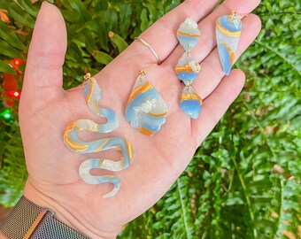 blue & gold faux agate slab polymer clay earrings | agate earrings | geode earrings