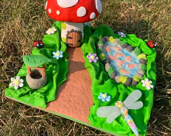 mini fairy garden / mushroom house polymer clay decoration - made to order