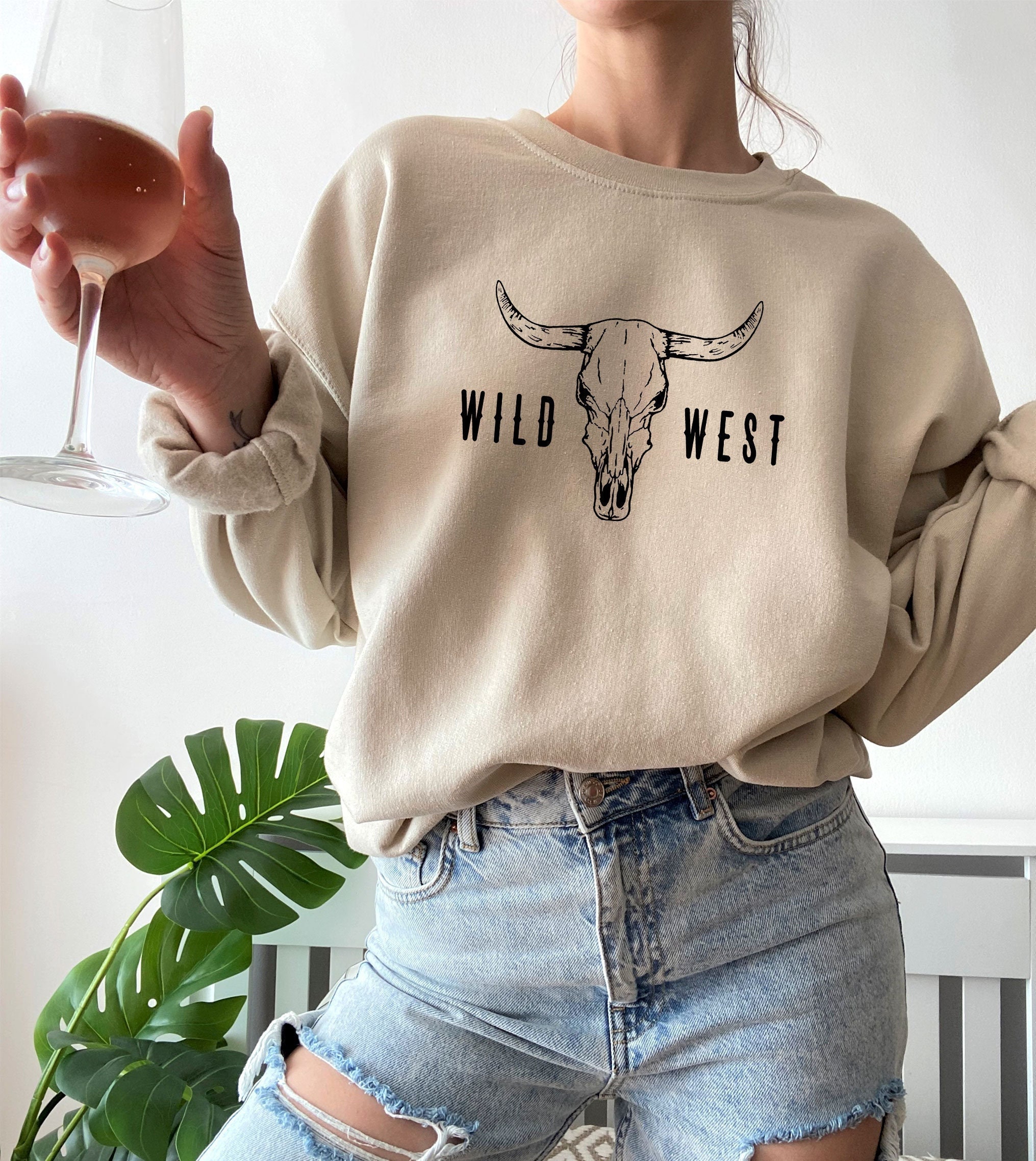 Boho Cow Skull Sweatshirt, Wild West Sweatshirt, Western Graphic Tee, Cowgirl Shirt, Bull Skull Shirt, Southwest Shirt, Western Clothing Shirtdays