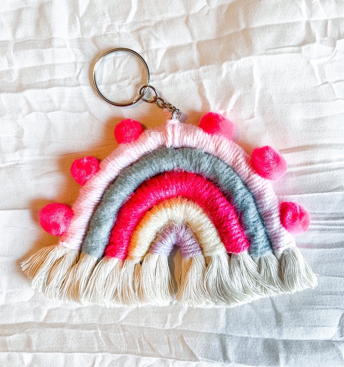 Yarn Rainbow Keychain Macrame Rainbow Keychain Keychain Etsy