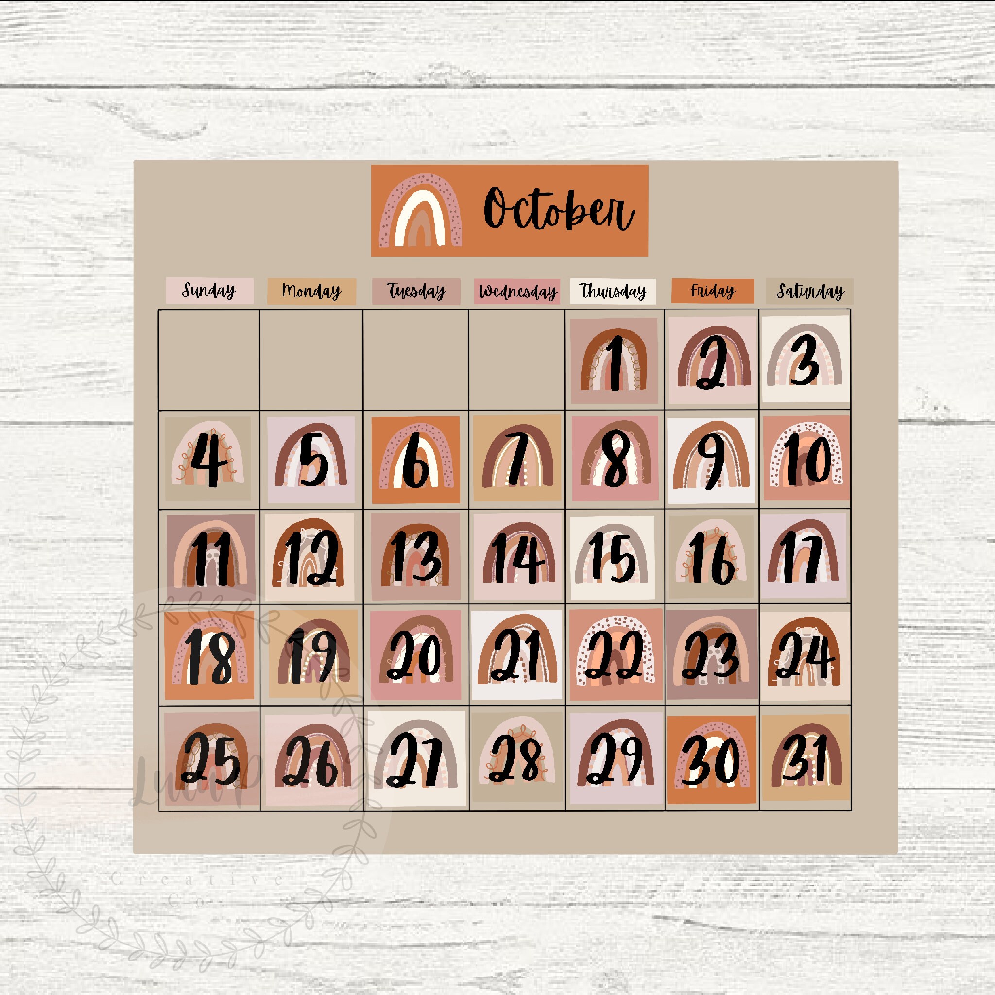 Boho Rainbow Classroom Decor Calendar Squares Days Of The Etsy