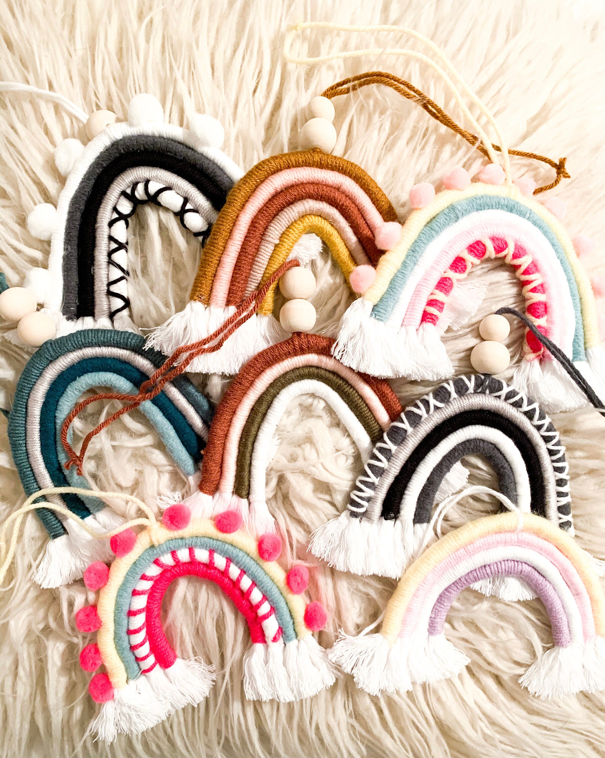 Yarn Rainbow Car Charm | Boho Yarn Rainbow