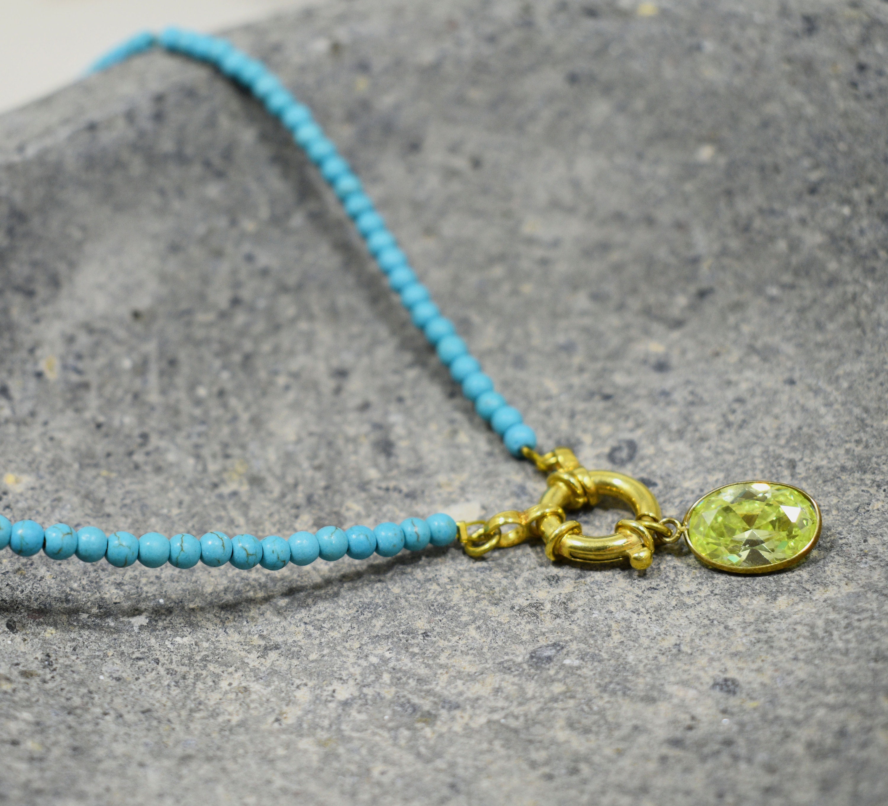 Turquoise pasta beads Necklace Stretch NecklacePeridot Oval Etsy