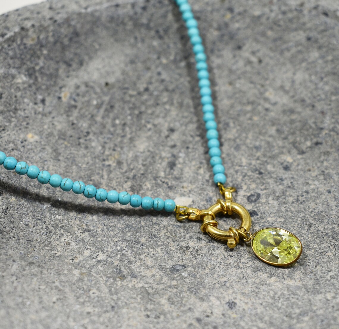 Turquoise pasta beads Necklace Stretch NecklacePeridot Oval Etsy